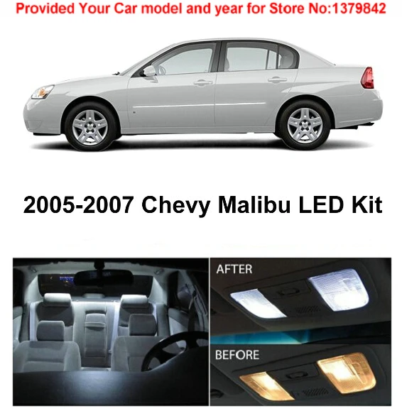 

Free Shipping 6Pcs/Lot car-styling Xenon White Canbus Package Kit LED Interior Lights For Chevy Malibu 2005-2007