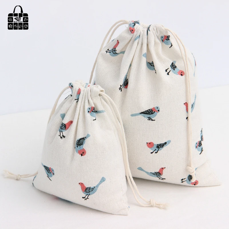 1pcs Sparrow printed 100% cotton bag Travel Accessories Clothes underwear shoes toy Storage Pouch Luggage Packing Organizers bag