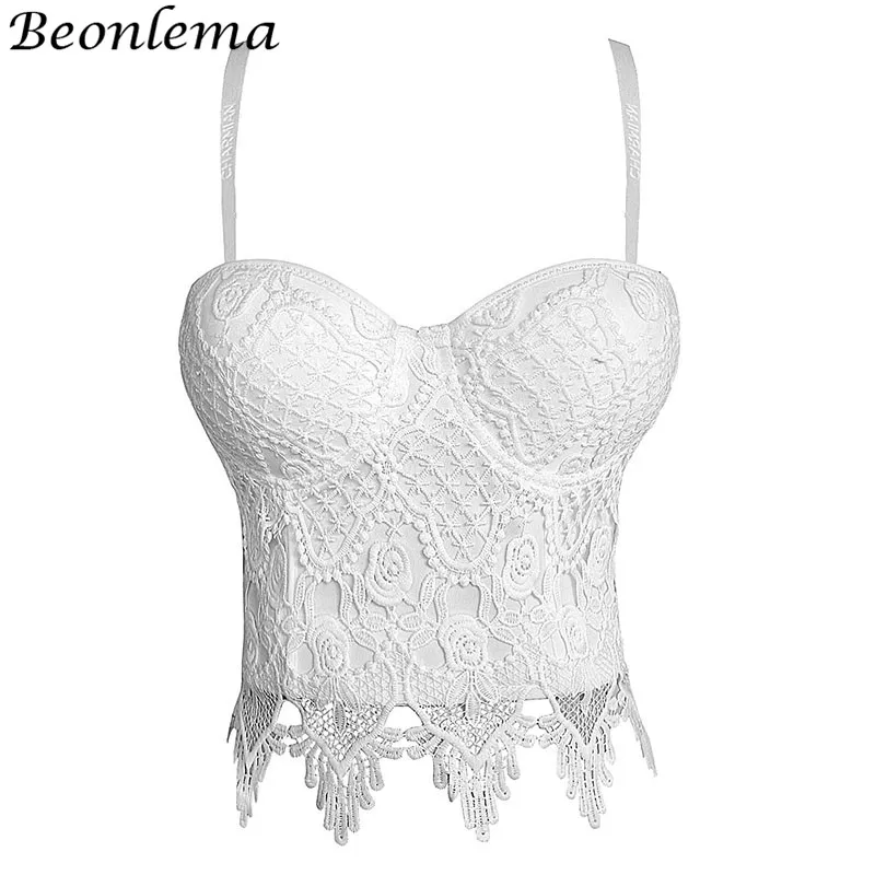 BEONLEMA Lace White Top Sexy and Sweet Push Up Bra Corset Embroidery