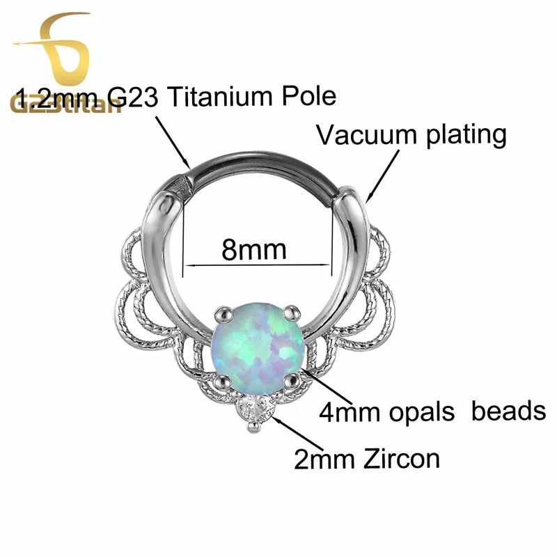 G23titan, розовое золото, опал, кольца для пирсинг, Септум, серьги, тоннель, 16 г, титановый полюс, натуральный опал, камень, перегородка, кликер