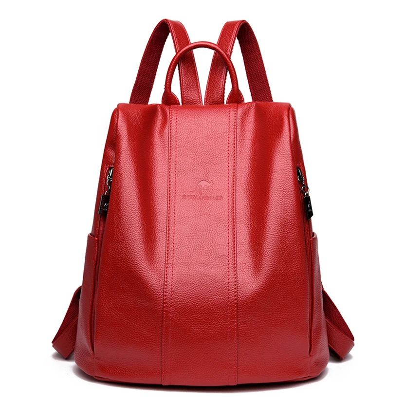 Модный кожаный женский рюкзак с защитой от кражи, женский рюкзак с большой вместительностью, школьные сумки для девочек, простые сумки на плечо для женщин - Цвет: Red