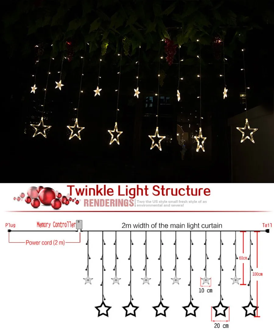 LED Curtain Star String Fairy Light06