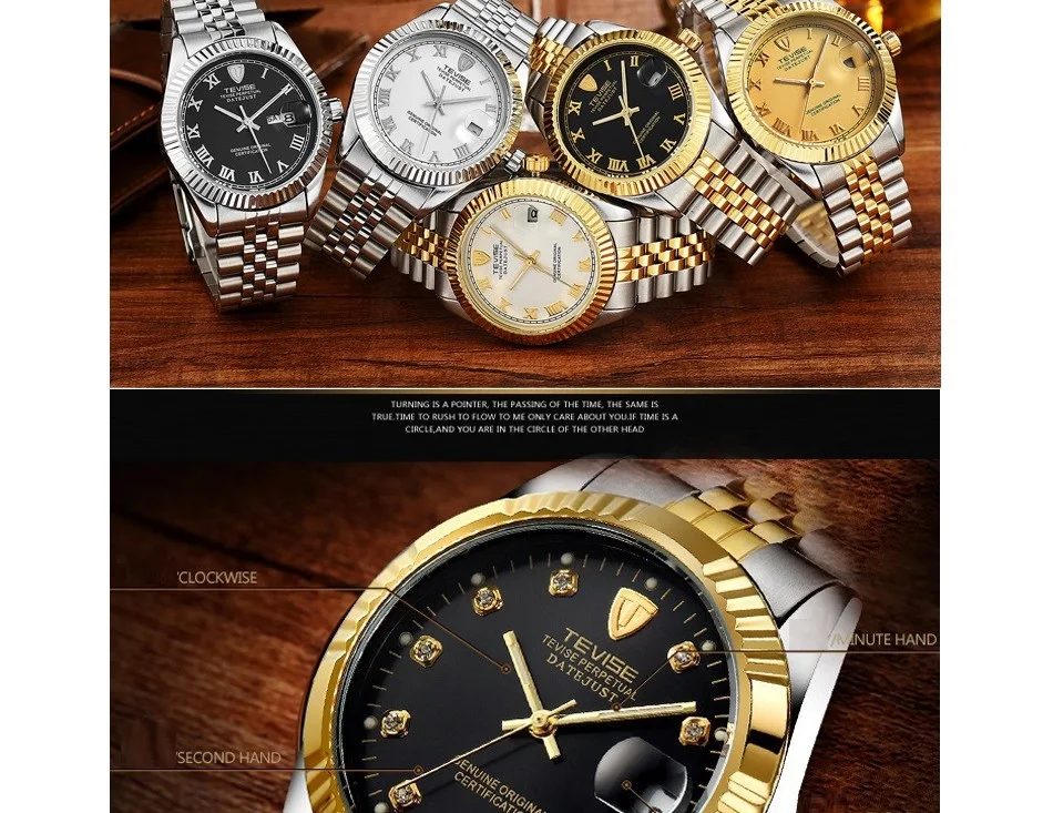 TEVISE Men Mechanical Watches Calendar Automatic Watch Men Diamond Business Causal Male Watches Luxury Waterproof Wristwatches (3)