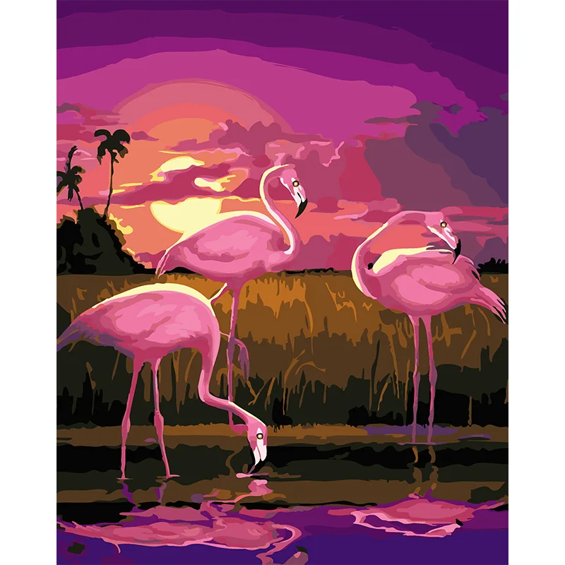 

Dusk Flamingo Animal Pictures Digital Painting By Numbers Oil Paint By Numbers for Adults Kids Living Room Decoration Framed