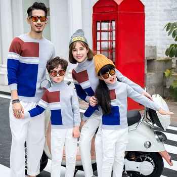 

Toddler Cardigan Family Matching Sweaters Patchwork Plaid Father Mother and Son Daughter Clothes Parent Children's Clothing