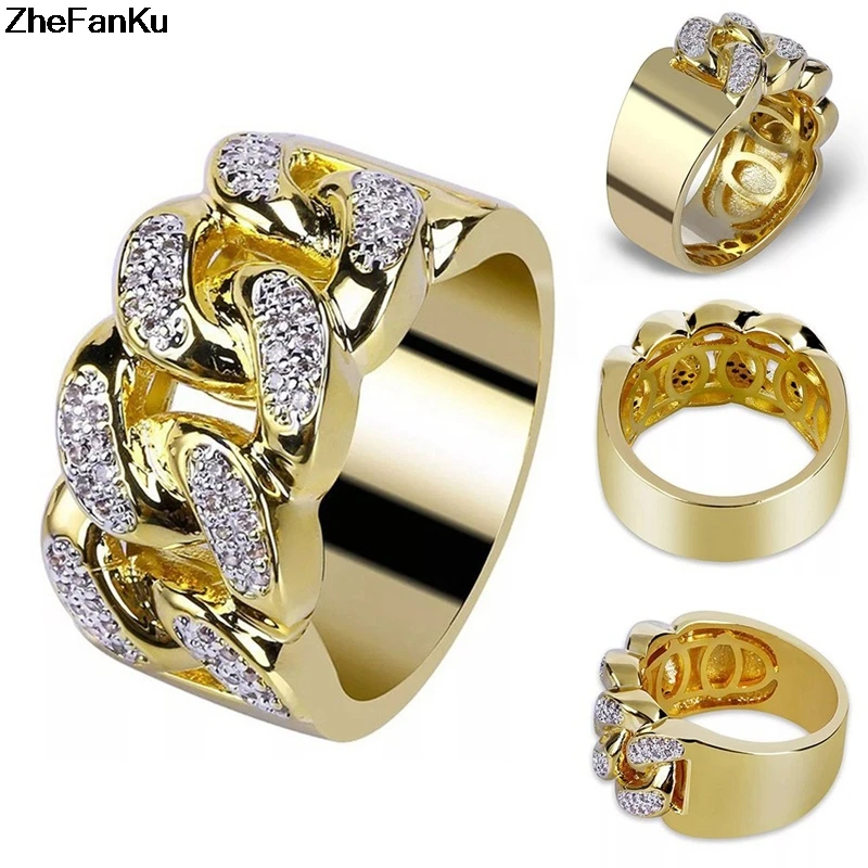 High Quality Vintage Mens Rings With Stone CZ Crystal Gold Ring Men
