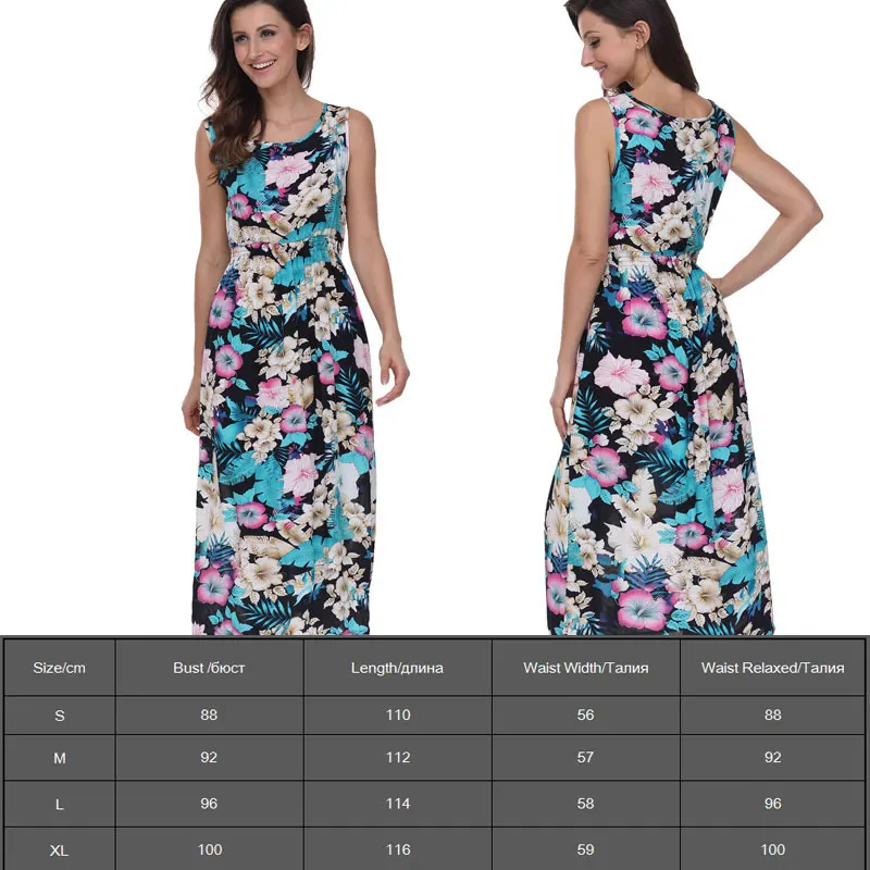 Susi&Rita Elegant Long Beach Dress Women Summer Floral Bohemian Dresses 2018 Casual Sleeveless Cotton Dress Vestidos Robe Femme