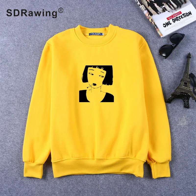 Smoking Girl Anime Sweatshirts Funny Punk Harajuku Hip Hop Rock Sweatshirts Women Sweatshirts Femme 2018