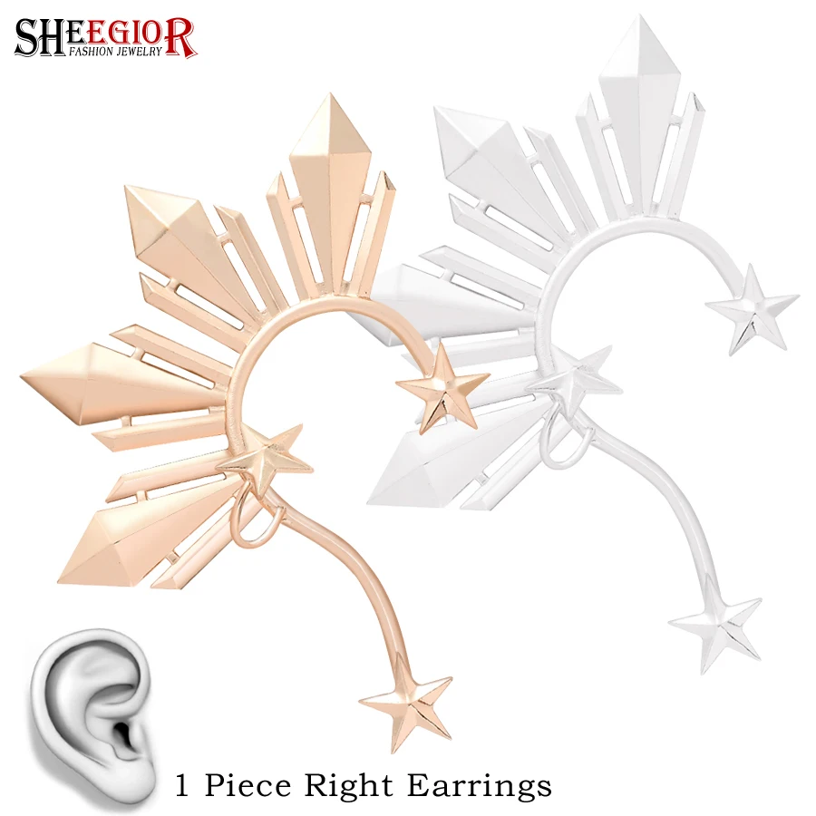 

Lovely Gold Star Ear Clip on Earrings for Women Accessories Hyperbole Big Ear Cuff Earring without Piercing Fashion Jewelry Gift