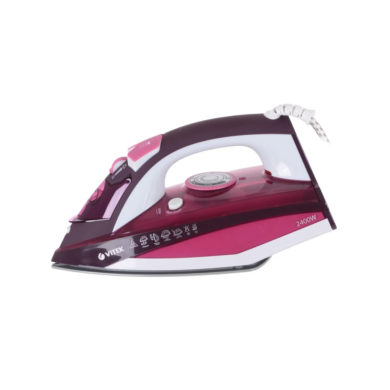 Утюг Vitek VT-1215 PK (Мощность 2400 Вт, керамическое покрытие, система самоочистки, авто отключение, защита от накипи)