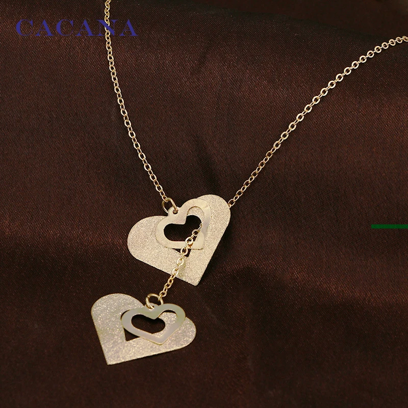 CACANA Necklace Fashion Concentric Heart Pendant Necklace 2 Colors Women Chokers Necklace Wholesale Jewelry Bijouterie N15