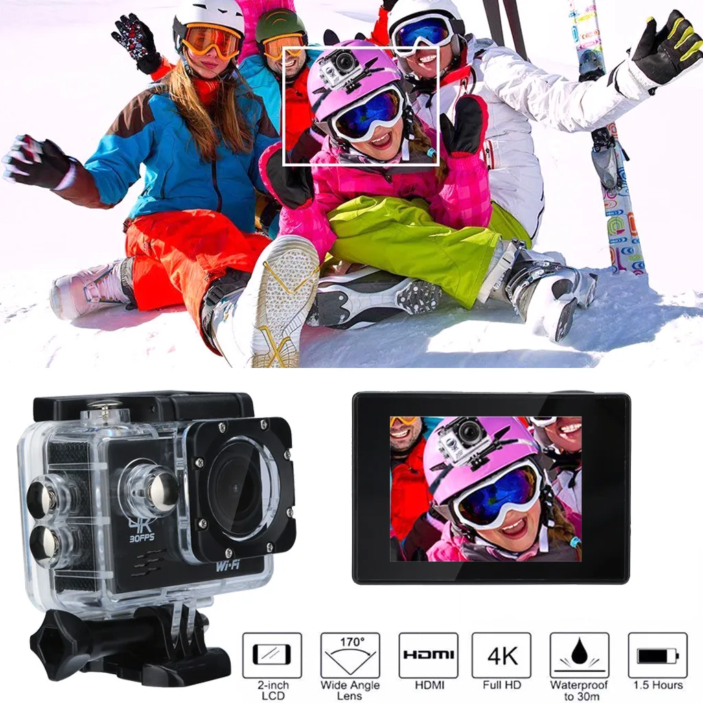 Водонепроницаемая Экшн-камера HD 4K DVR широкоугольный ЖК-экран мини-видеокамера с креплением на голову wifi Спортивная камера водонепроницаемый чехол L0604# D