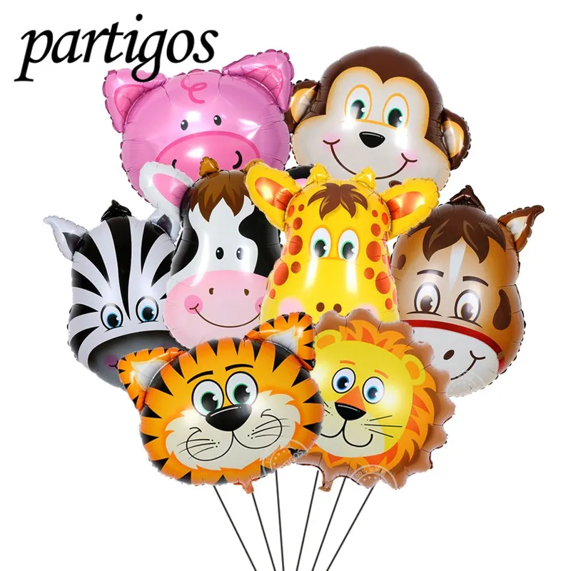 

50Pcs Animal Tiger Lion Monkey Zebra Deer Giraffe Cow Air Helium Balloon Kids Gift Birthday Party Decor Animal Zoo Theme Supply