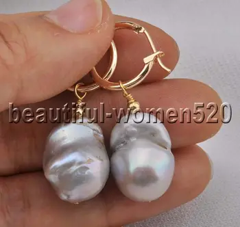 

Z7334 14mmx18mm GRAY baroque Keshi Reborn PEARL Dangle Earrings