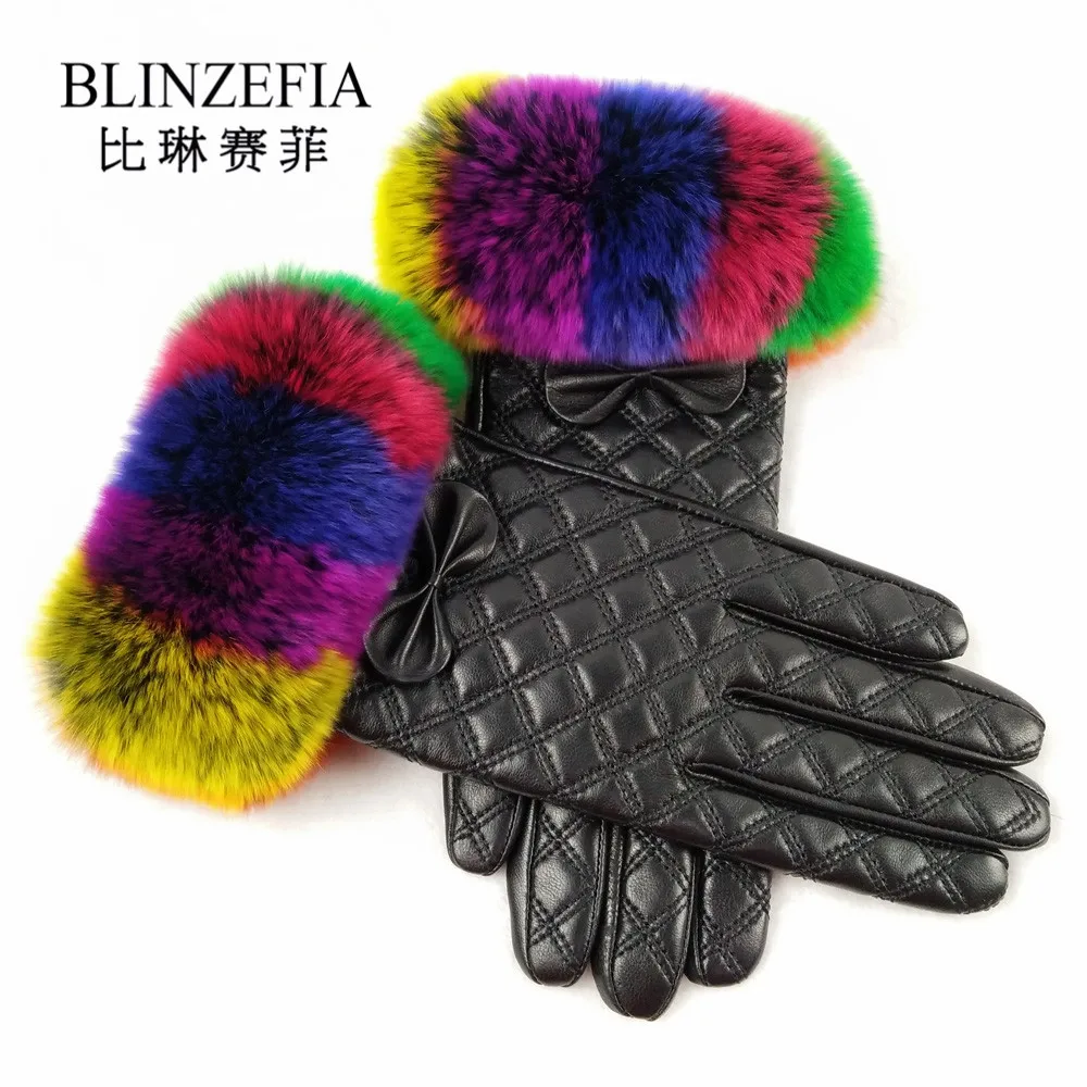 

New 2019 Multi Colors Real Rex Rabbit Fur Women Gloves Winter Genuine Sheep Leather Mittens Fashion Touchscreen gloves BZ8001