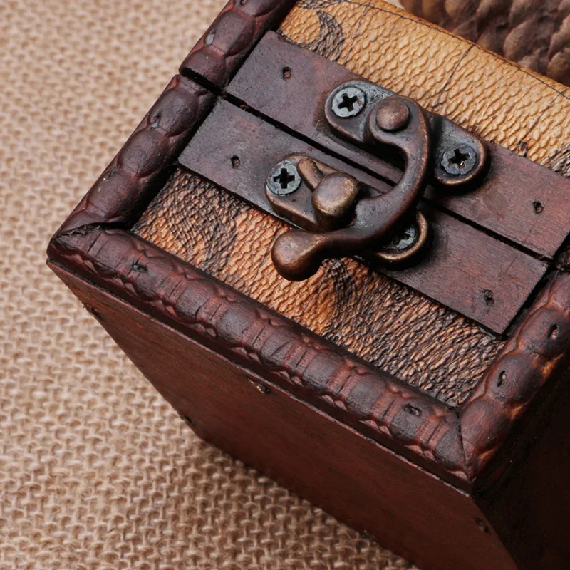 Винтажная Деревянная Карта Коробка Для Хранения Чехол ювелирные запонки сундук маленький подарок A14_20