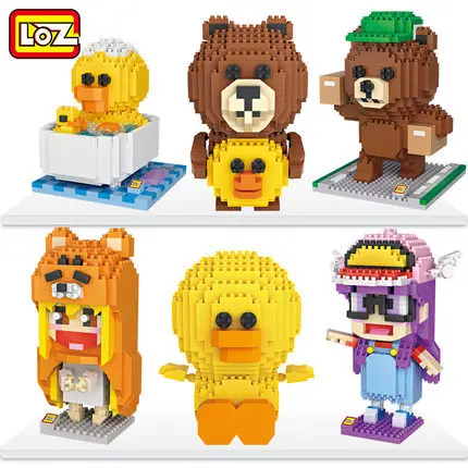 

LOZ Kawaii Rilakkuma Cartoon phone face express Brown bear Coony Sally plastic building blocks model educational toy