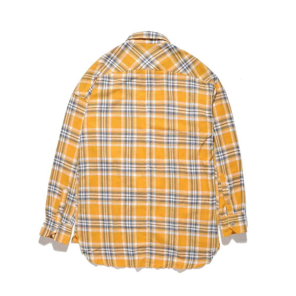 Хип-хоп желтые рубашки в клетку модная повседневная одежда рубашки в шотландскую клетку Мужская Горячая продажа оверсайз клетчатая