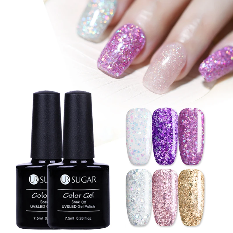 

UR SUGAR 7.5ml Glitter Sequins Crystal Nail Gel Holographic Nail Art Varnish Shiny Soak Off UV Gel Nail Art Varnish