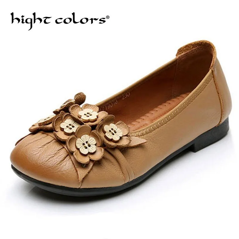 

New Flowers Handmade Shoes Woman Floral Soft Flat Bottom Ballet Shoes Casual Vintage Style Women Genuine Leather Shoes