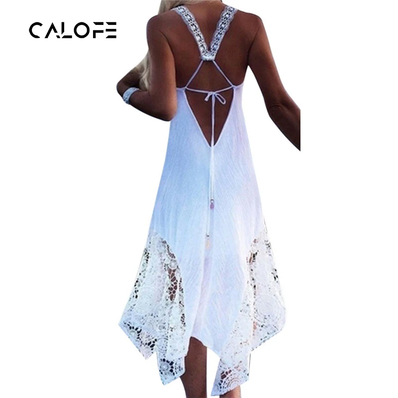 

CALOFE Backless Dress Women Club Party Plus Size 5XL Sundress Elegant Lady Vestidos Long Dress Summer Beach Strap Bandage Dress
