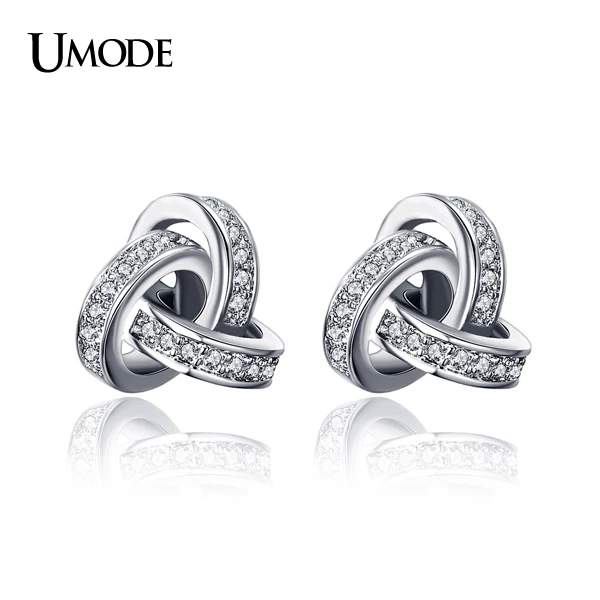 UMODE Love Knot Stud Earrings White Gold Color Cubic Zirconia CZ Accent Inspired Twist Gift For Women Fashion Jewelry UE0141