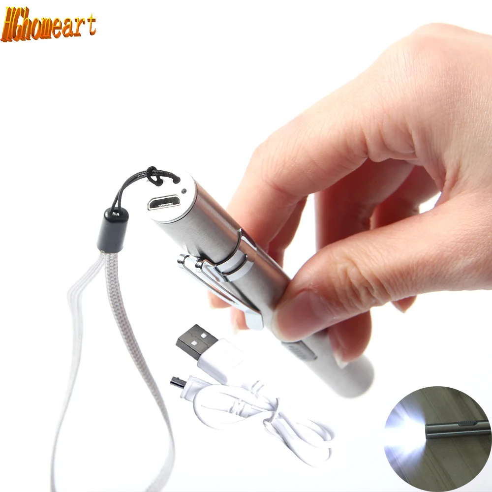 

Usb Rechargable Flashlights Torches 0.5W 70mA Accumulator Battery Stainless LED Flashlight with Battery Outdoor Lighting Lamp