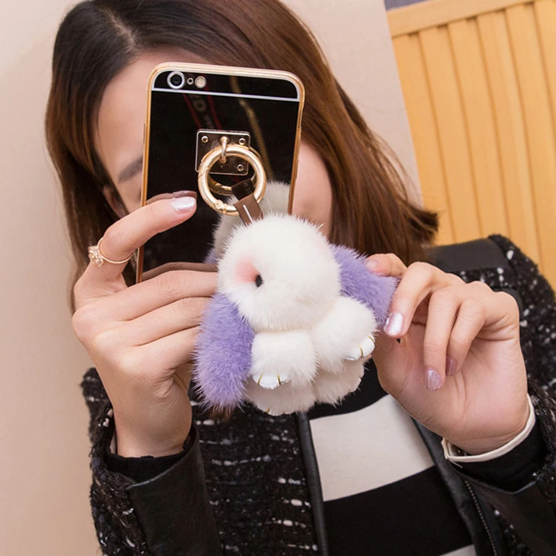 

Mini rabbit keychain girl rabbit real mink fur keychain keychain Trinket chains bunny bunnies hare skin phone pendant