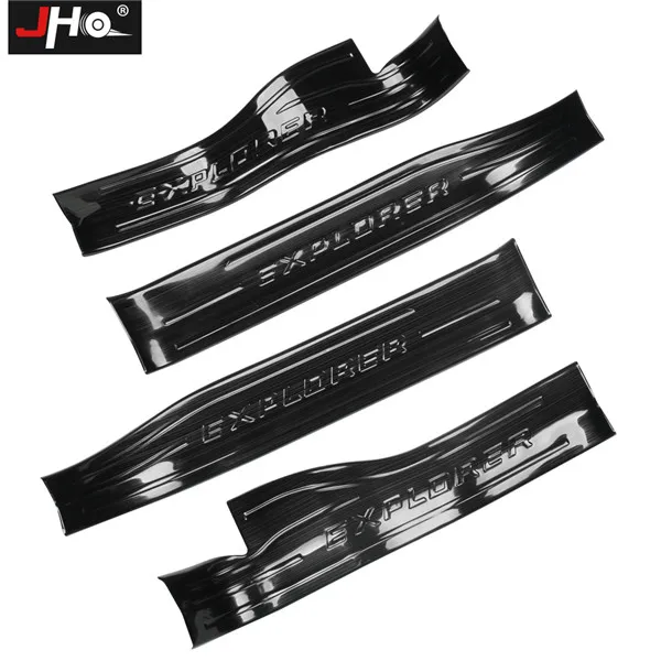 JHO стальная Накладка на порог для Ford Explorer 2011- 18 13 14 15 16 17 шаг потертости царапин защитная крышка автомобильные аксессуары - Название цвета: Black for Inner