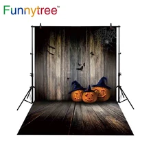 funnytree backdrop for photo studio halloween vintage wood wall pumpkins bat