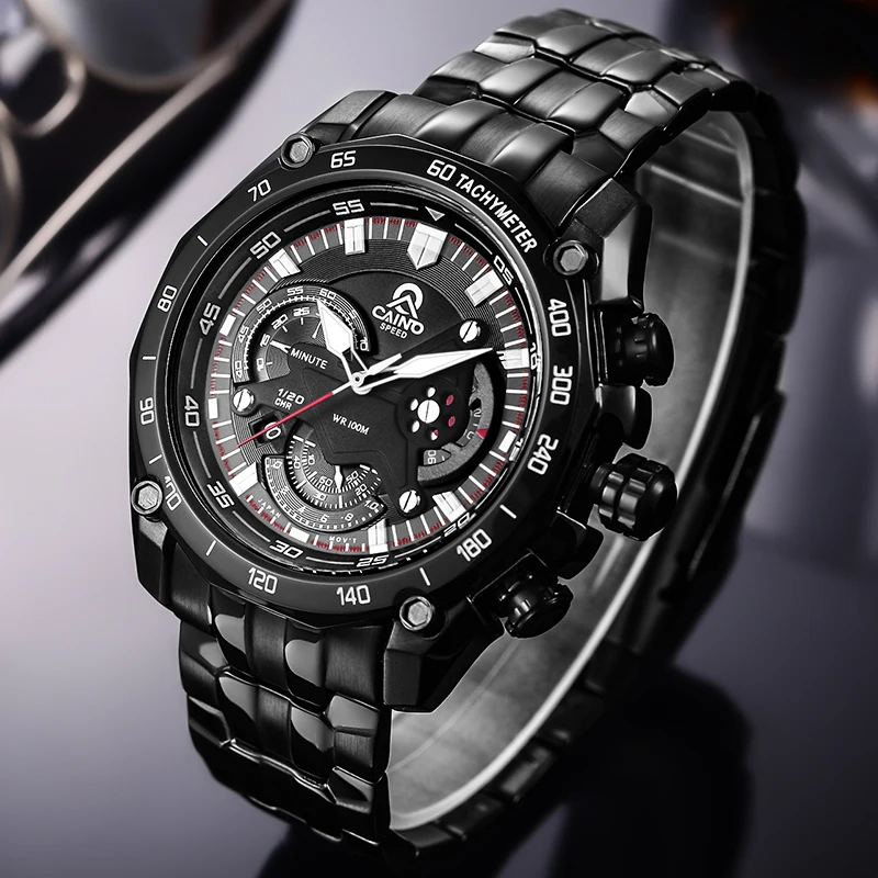 

Luxury brand CAINO Men's Business Sports Watches Top waterproof Quartz Wrist Watch All Steel Clock men Relogio Masculino