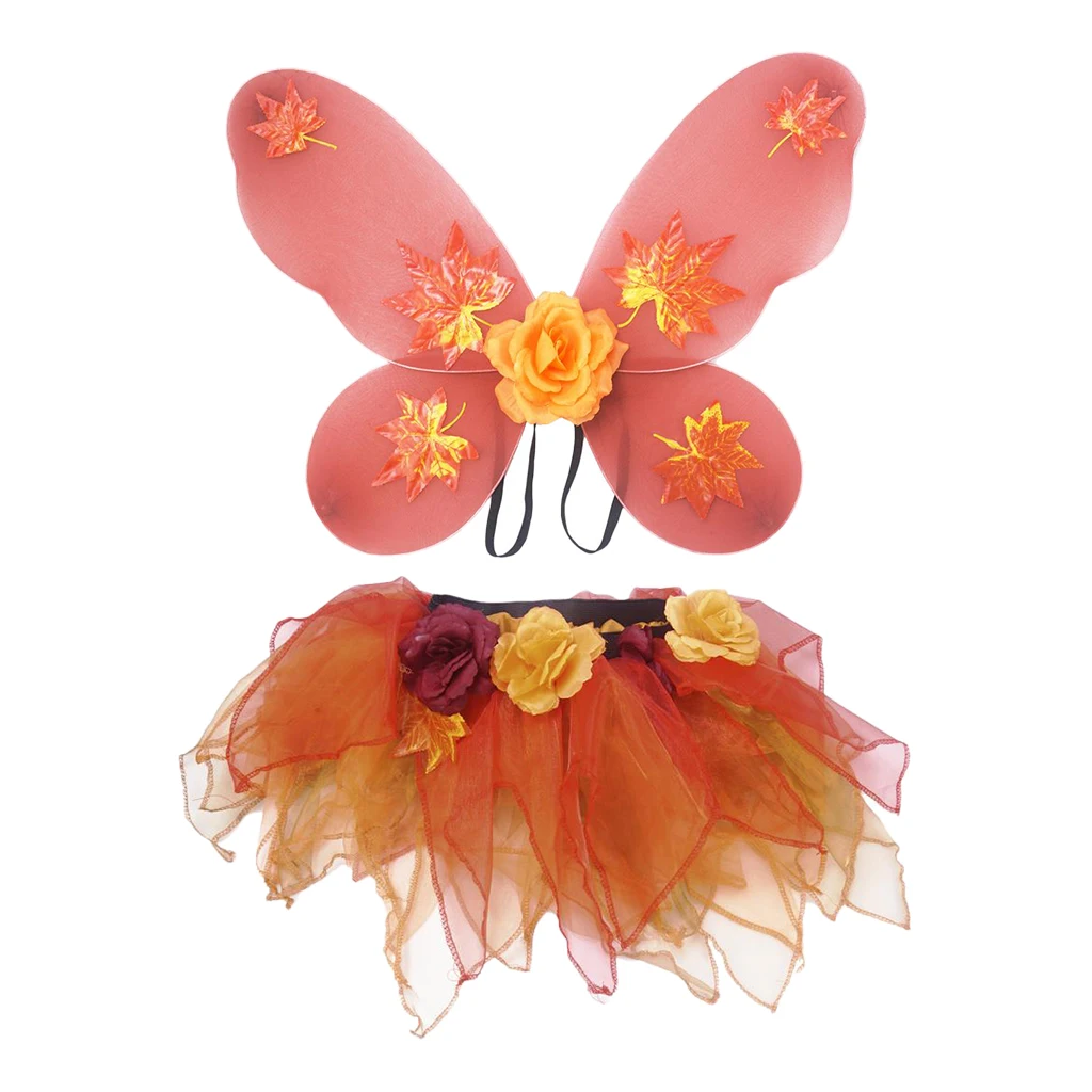 2pcs/Set Butterfly Fairy Wings for Girl Kids Tulle Dress Halloween Fancy Princess Dancing Costume Orange