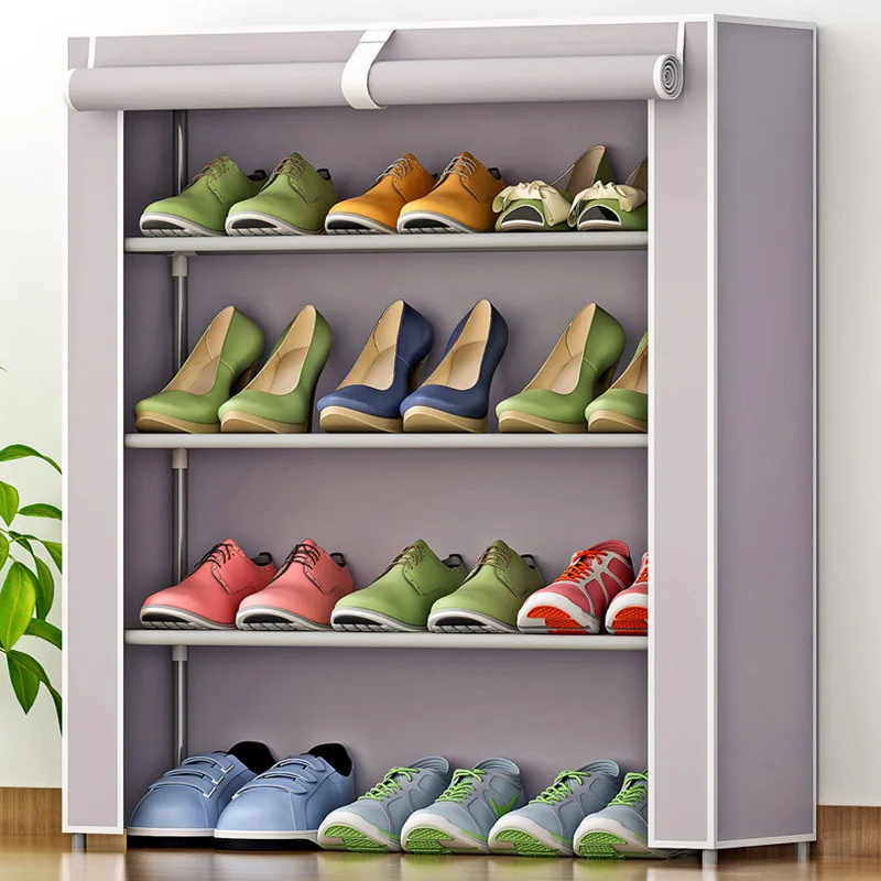 Modern Minimalist Storage Furniture Non-woven Stainless Steel Shoes Organizer Multifunctional Shoes Closet 4 Stores Shoe Cabinet
