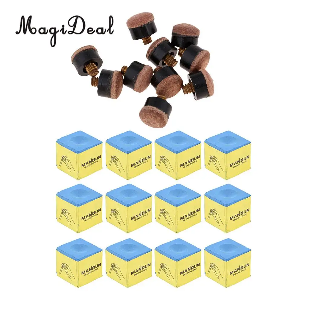 1 Bulk Box (12 Pieces) Blue Premium Pool Cue Chalk & 10pcs Snooker Billiard  10mm Hard Tips Replacement 