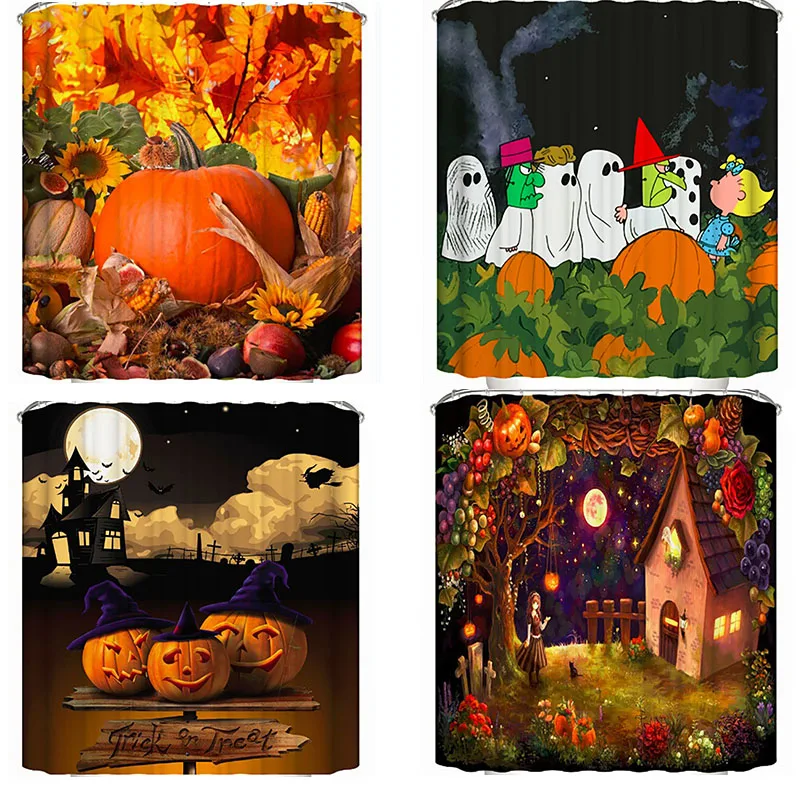 

Halloween Theme Shower Curtain Ghosts Pumpkin Waterproof Polyester Fabric Shower Curtain Family Bathroom Shower Curtain 70" x70"