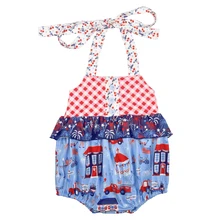 Summer Infant Baby Boutique Romper CONICE NINI 4th of July Baby Girls Clothes Ruffle Romper Girl romper Bubble GPF903-535