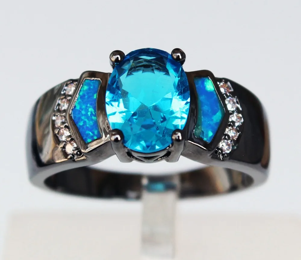 Mystic Black Fire Opal Rings Jewelry with Big Centre CZ stonesin Rings