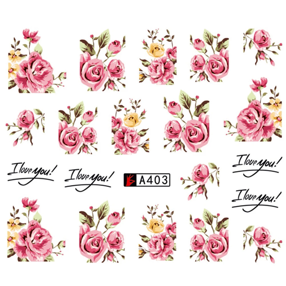 

Nail Art Water Decals Stickers Transfers Rink Roses Flowers Gel Polish Nail Manicure Decor Romantic Design Nail Art Stickers