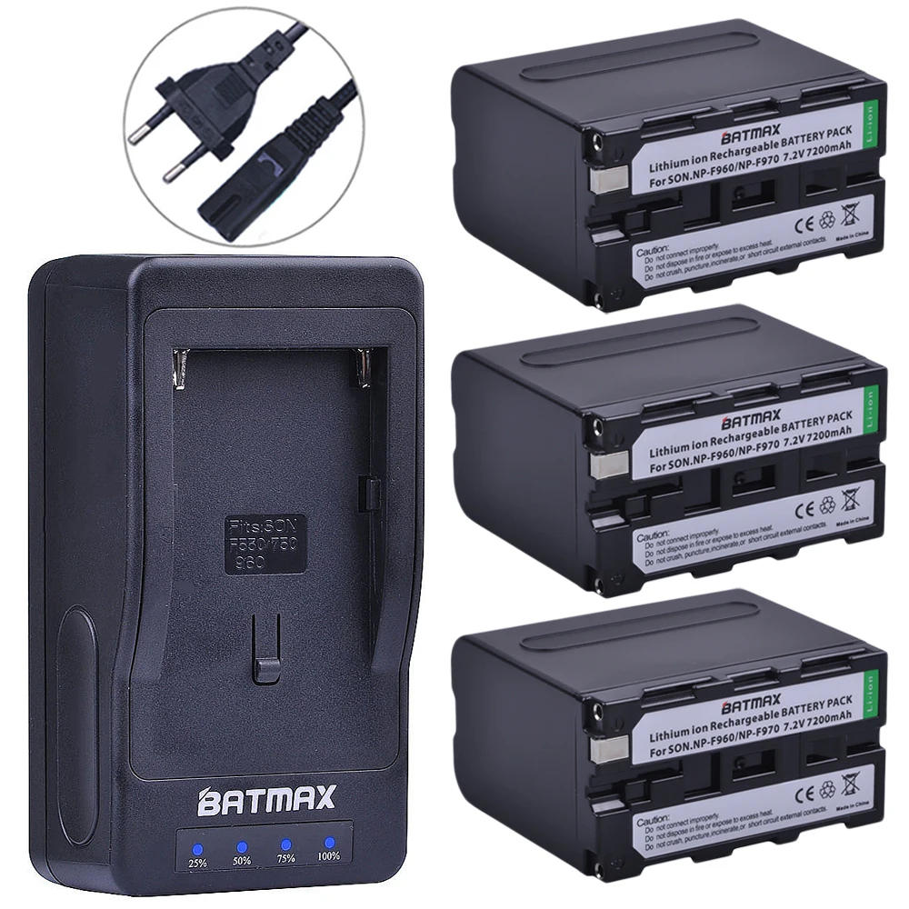 

3pc 7200mAh NP-F970 F960 Batteries with LED Power Indicators+LED Ultra Rapid Charger for Sony F975 F970 F960 F950MC1500C