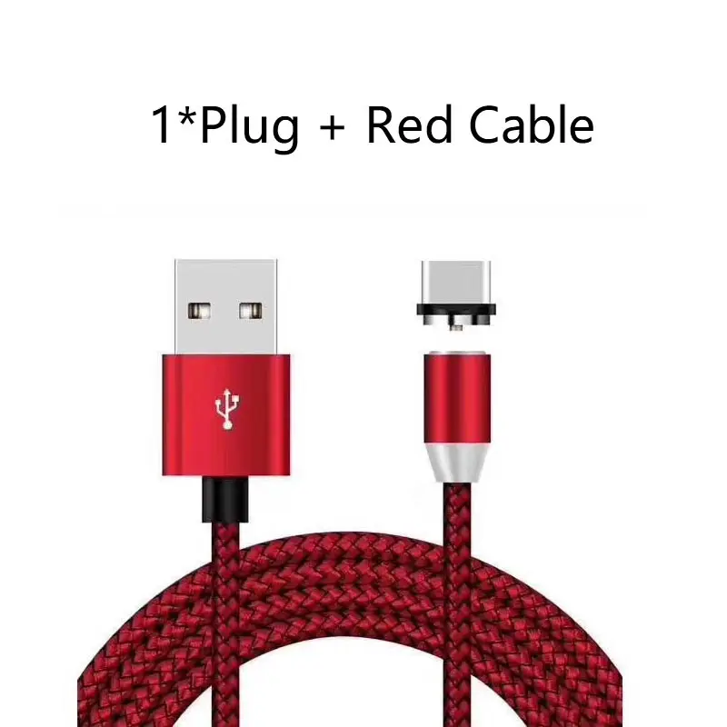 Магнитный зарядный кабель Micro USB кабель для iPhone XS Max X XR магнитное зарядное устройство usb type C светодиодный зарядный провод шнур 1 м - Цвет: Red