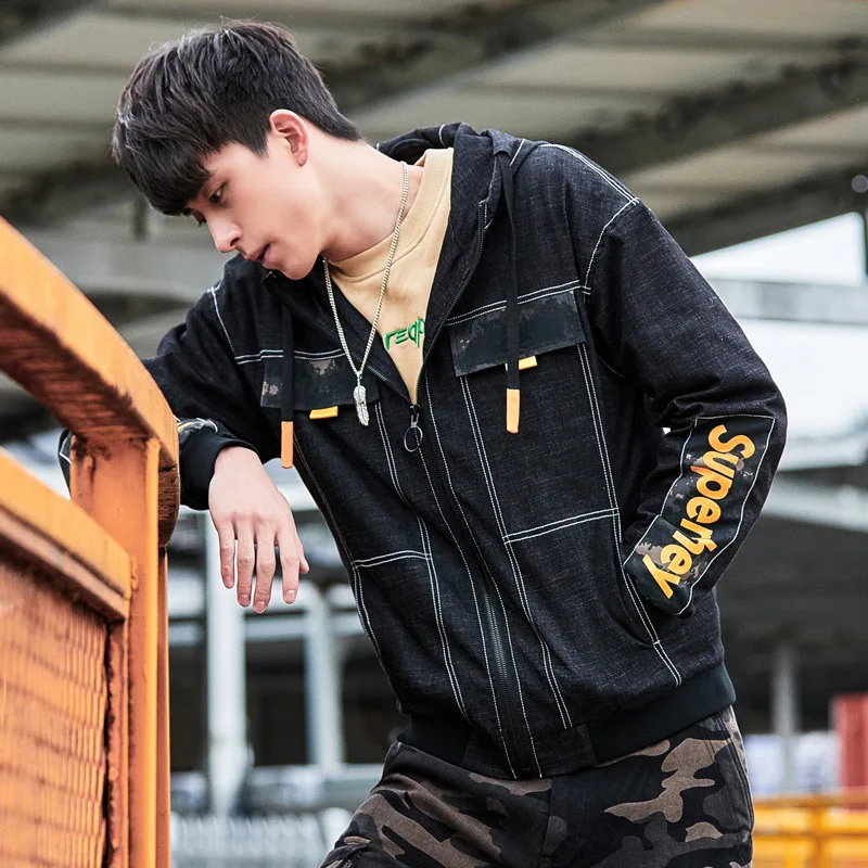 Bomber Jacket Men'S Jacket Hooded Loose Denim Jacket Male Casual Tide Brand Jacket Men'S Clothing Streetwear Denim Jacket Men Bomber Jacket Men'S Jacket Hooded Loose Denim Jacket Male Casual Tide Brand Jacket Men'S Clothing Streetwear Denim Jacket Men