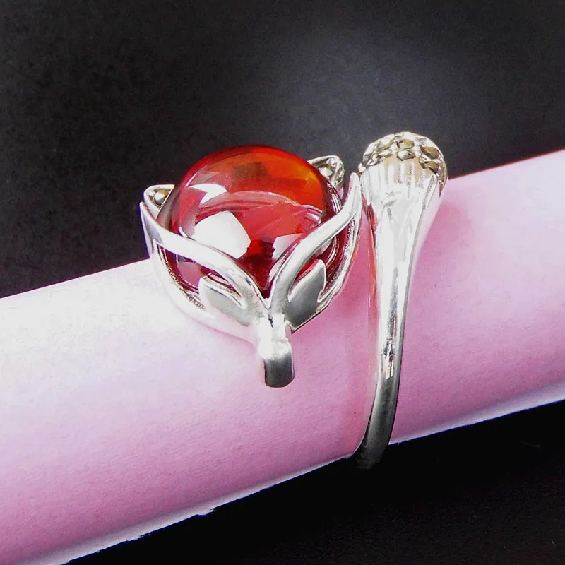 

925 sterling silver, Thai Silver Garnet, fox opening ring, fashion atmosphere, peach blossom