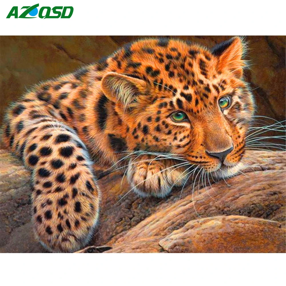 

AZQSD Diamond Embroidery Leopard DIY 5D Diamond Painting Full Square Cross Stitch Needlework Rhinestone Mosaic Decoration Hobby