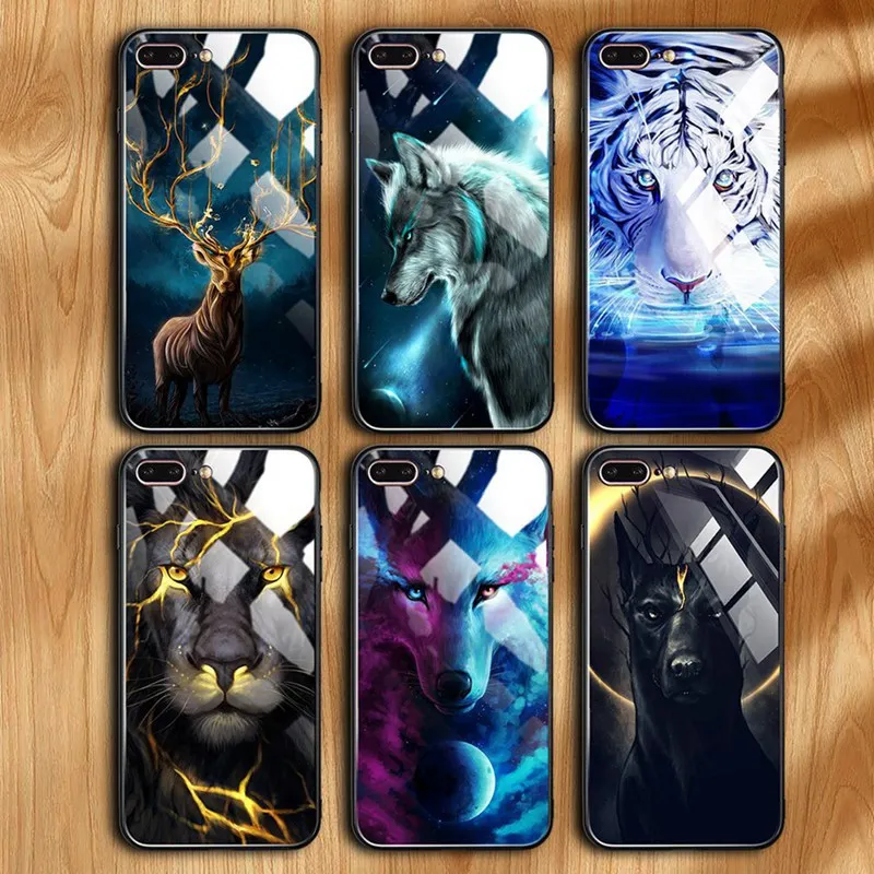 Hisomone Luxury Animal Tempered Glass Case For iPhone 7 7Plus Silicon Phone Case For iPhone X 8 8Plus 6 6S Plus Cover Coque
