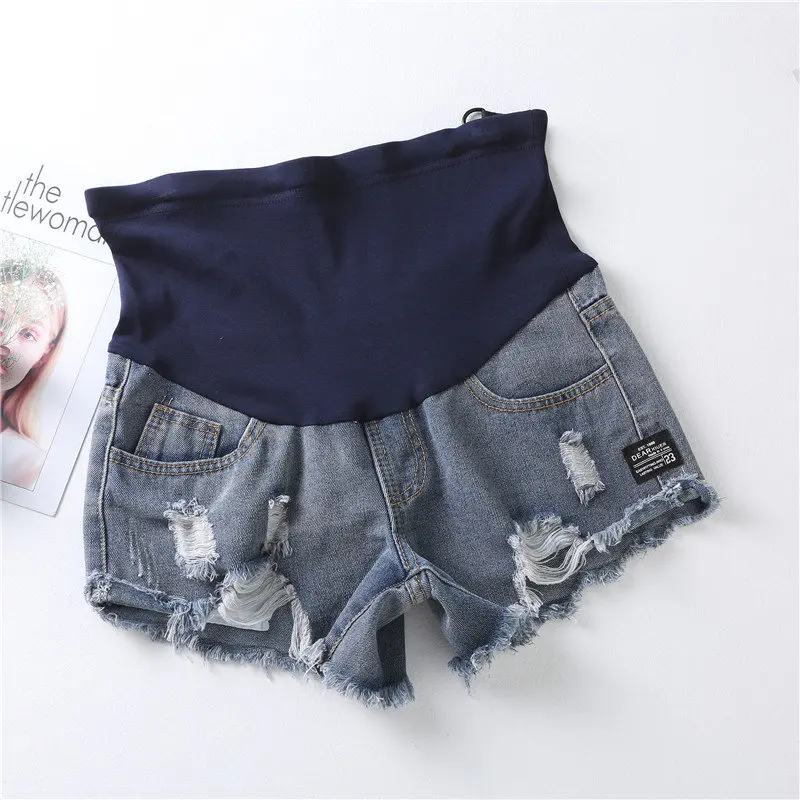 HziriP Лето Материнство отверстие деним Женская мода плюс эластичная талия уход за беременностью живот короткие брюки - Цвет: blue