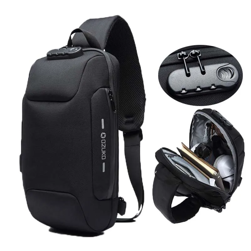 Multifunction Lock Design Bag Men Shoulder Bag Antitheft USB Charging ...