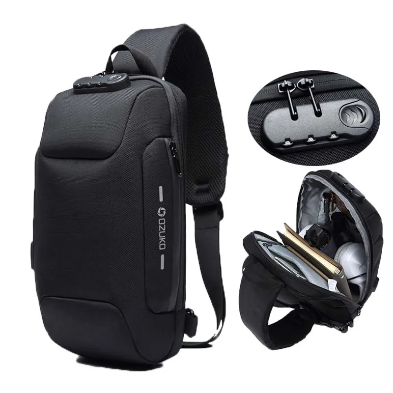 Multifunction Lock Design Bag Men Shoulder Bag Antitheft USB Charging