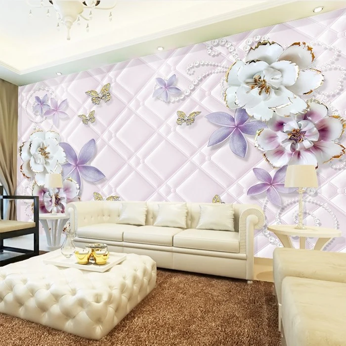 3D wall Murals Crystal Butterfly Purple Flower Glitter 3d ...