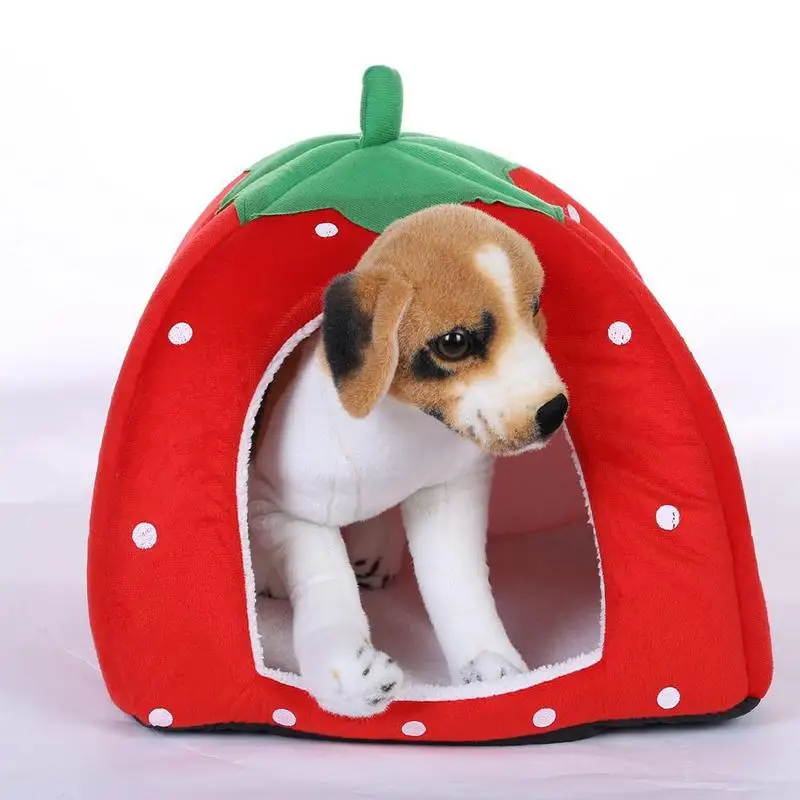 Misterolina Strawberry Shape Red Bed for Dogs Cute Corduroy House Warm