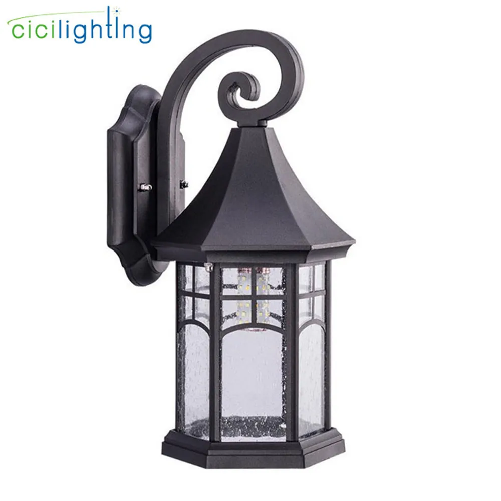 Black Outdoor Patio Porch Wall Mount Exterior Lighting 5W LED Outside Wall Lantern Fixtures with Clear Seeded Glass Shade